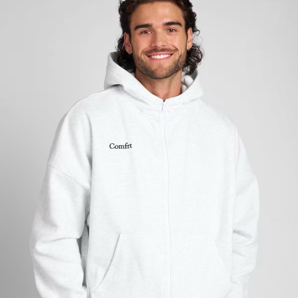COMFRT White Cloud Full Zip-Up Hoodie- Med